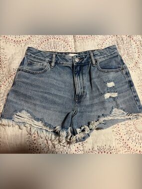 PacSun Light Blue Distressed High-Rise Denim Shorts